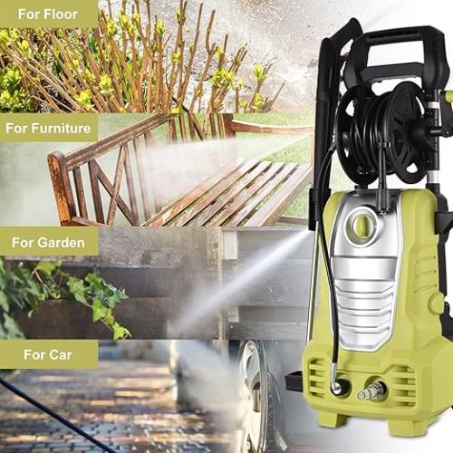  Decdeal Pressure Washer 2000 W Motor Equipped, 16.5 MPa/2393 psi Delivers, Flow Rate 380 l/h, 10 m Long Cleaning Hose, 5 m Long Power Cable, with 5 Different