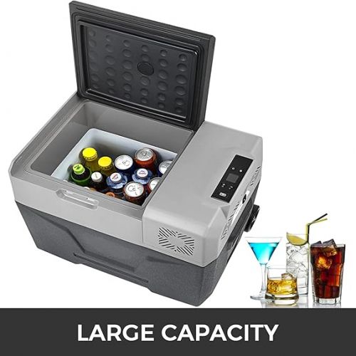  VEVOR Car Fridge Compressor Cool Box Stainless Steel Holiday Insulated Box Mini Fridge Cool Box Car and Socket (30L)