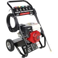 Power Equipment Petrol Pressure Washer, Patio Cleaner, High Pressure Gun, 7.5 HP Four Stroke Engine, 5 Nozzle Attachments, 8 m Hose, 2 m Water Inlet Hose, Solid Rubber Wheels, 170-190 Bar, 2200 PSI