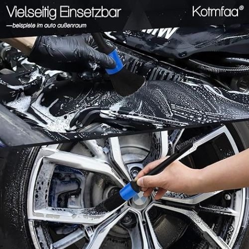  Car Microfibre Rim Brush Extra Thin with Detailing Brush, Long Flat Alloy Rims Rim Cleaner Brush Wheel Brush for Gentle Cleaning Deep Into Rim Bed Scratch-Free Washing Care
