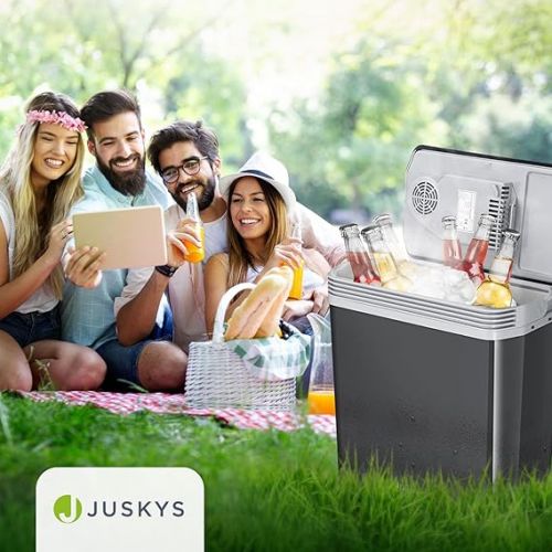  Juskys Electric Cool Box 24 Litres 12 V / 230 V for Car, Truck, Motorhome, Camping - Mini Fridge Cold & Warm - Thermoelectric Box - Grey