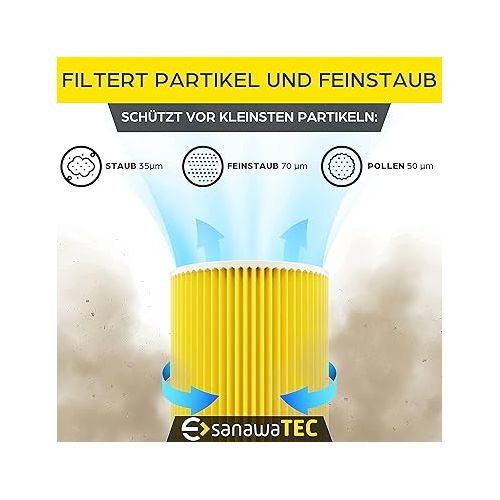  SANAWATEC 3x Cartridge Filter Compatible with Karcher Vacuum Cleaner Premium Replaces Filter WD2 WD3 WD1 MV3 MV2 WD 3 P Extension Kit Against Fine Dust / Odours