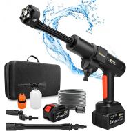 Gisam Battery Pressure Washer, Max 507 PSI High Pressure Washer, with 2 x 3000mA Batteries, Foam Sprayer, 6-in-1 Multifunctional Nozzle and 180° Rotating Nozzle for Cleaning and Watering