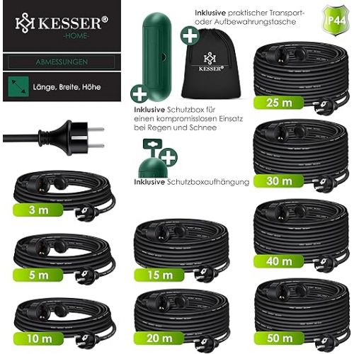  KESSER® Extension Cable 15 m with Protective Cap Outdoor - for Indoor Outdoor Use - Extension Power Cable - 230 V IP44 - with Schuko Plug - Protective Contact, Construction Site Cable, Earthing Contact Plug