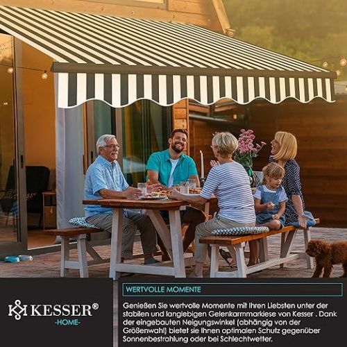  KESSER® Articulated Awning, 250 x 200 cm, Patio Awning, Clamp Awning Sun Awning Including Wall Bracket, Sun Protection, Balcony Awning, Water-Repellent Aluminium / Polyester, White / Anthracite