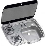 DOMETIC HSG 2445 600 x 445mm 2 Burner Gas Cooker and Sink Combination with Glass Lid for Caravan, Boat, Caravan and Motorhome