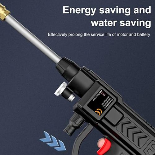  Shkalacar Wireless Battery Pressure Washer, 60 Bar 300 W Battery Pressure Washer with Rechargeable Battery 5-in-1 Nozzles, Self-Suction / Tap for Car Fence Floor Cleaning Irrigation