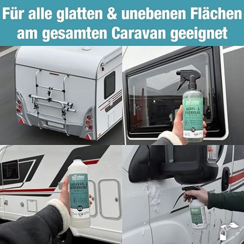  bio-chem Caravan Outdoor Care Set 3-Piece - 1 x 1000 ml Caravan Cleaner + 1 x 500 ml Rain Strip Remover 1 x 750 ml Acrylic and Plexiglass Cleaner - for Motorhome, Caravan, Trailer, Awning etc.