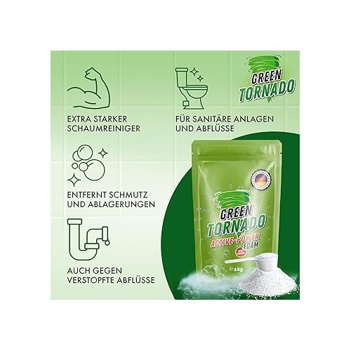  Green Tornado - Active-Power Foam | Toilet Cleaner with Active Oxygen - Foam Cleaner, Drain Cleaner and Pipe Cleaner - Drain Unblocker - Ideal for Bathtub, Sink, Shower, Kitchen, Bathroom, Toilet 1 kg 1000.00