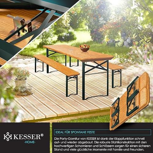  Kesser® Beer Tent Set 3 Piece Garden Furniture Set | Foldable 170 x 46 x 75 cm | 2 x Beer Benches 1 x Beer Table | Marquee Set Beer Table Standing Table Seat Set Wood, 3-piece beer tent set.