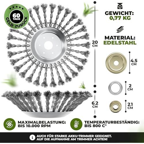  Adler Focus Unkrautburste Light, Neuentwicklung 2024 fur Freischneider | Wildkrautburste fur Motorsense zur Unkrautentfernung | 25,4mm Bohrung mit Adapter auf 20 mm, Drahtburste Freischneider