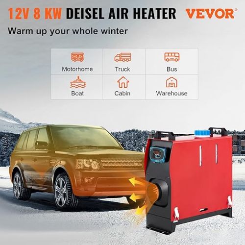  VEVOR 12 V Diesel Parking Heater, 8 kW Diesel Air Heater, 0.18-0.48 Auxiliary Heater, Air Diesel Heater, Air Auxiliary Heater, Car RV Boats, Lorries, Camper Vans