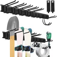 Sinoer Garage Tool Management Wall Shelf, Garage Wall Management Storage Rack with Hooks with 9 Adjustable Irons, Garden Tools, Chairs, Brooms, Mops, Rakes