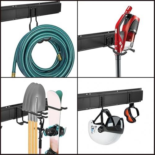  Sinoer Garage Tool Management Wall Shelf, Garage Wall Management Storage Rack with Hooks with 9 Adjustable Irons, Garden Tools, Chairs, Brooms, Mops, Rakes