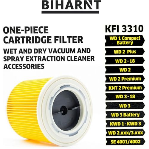  2 x Cartridge Filter KFI 3310 Compatible with Karcher KWD1, KWD2, KWD3, SE4001, SE4002, WD2 Plus, WD 3-18, WD 2.xxx/3.xxx Wet/Dry Vacuum Cleaners and Washing Vacuum Cleaners, 2.863-303.0