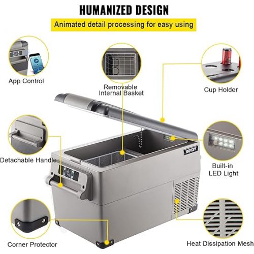  VEVOR 35L Car Fridge Compressor Cool Box Stainless Steel Holiday Insulated Box Mini Fridge Cool Box Car and Socket