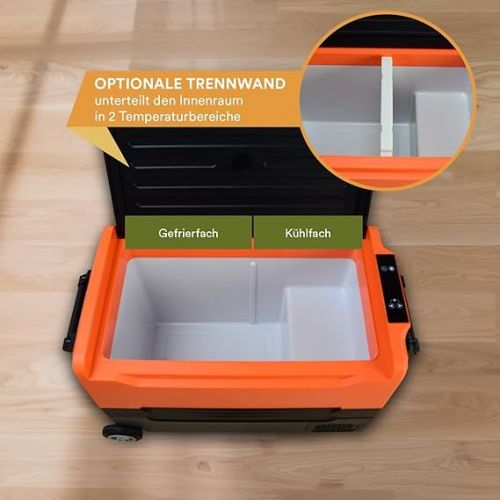  Skandika Car Freezer Box 55 L +10 ° to -20 °C | Compressor Cool Box with Divider, Quiet, Eco Mode, with 12 V Plug or Power Supply for Socket, Camping Fridge for Car, Truck, Bus, Camper