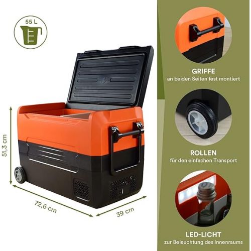  Skandika Car Freezer Box 55 L +10 ° to -20 °C | Compressor Cool Box with Divider, Quiet, Eco Mode, with 12 V Plug or Power Supply for Socket, Camping Fridge for Car, Truck, Bus, Camper