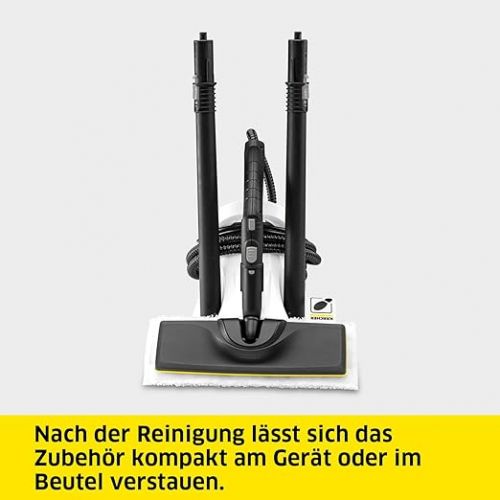  Karcher SC 2 Deluxe Steam Cleaner, Surface Capacity: Approx. 75 m², Tank: 1 Litre, Steam Pressure: Max. 3.2 Bar, Heating Time: 6.5 Minutes, Heating Power: 1,500 W, with EasyFix Floor Cleaning Set and