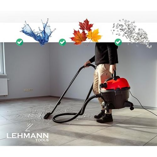  LEHMANN Wet/Dry Vacuum Cleaner with Blow Function | 25 Litre Industrial Vacuum Cleaner 2000 W with Socket | Multipurpose Vacuum Cleaner for Home, Garage, Workshop, Garden | with & without Bag,