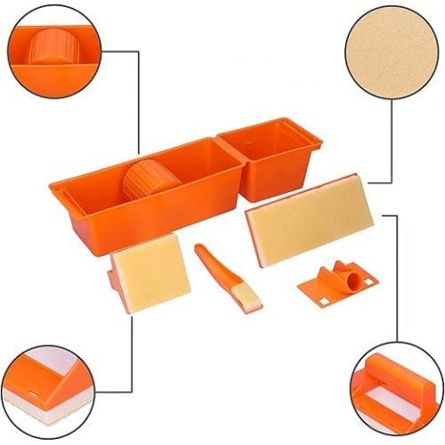  ToolSpace Universal Paint Set 9 Pieces - Complete Painting Set with 3 x Absorbent Sponges and Handles - 1 x Paint Tray with Roller - for Acrylic Paints Oil Paints Water-Based Paints - Orange Paint