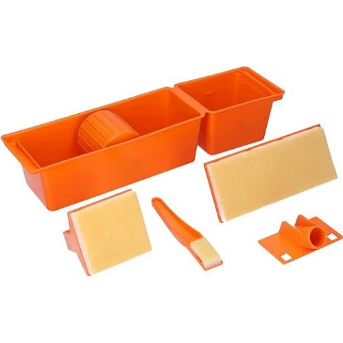  ToolSpace Universal Paint Set 9 Pieces - Complete Painting Set with 3 x Absorbent Sponges and Handles - 1 x Paint Tray with Roller - for Acrylic Paints Oil Paints Water-Based Paints - Orange Paint