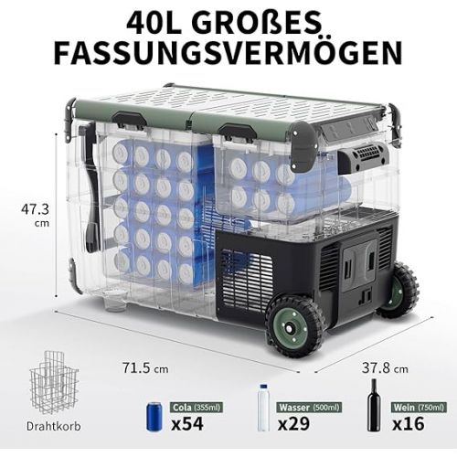  AAOBOSI Compressor Cool Box 40 L, Electric Dual Zone -20 °C to 20 °C, Robust Cool Box 12/24 V 230 V for Cars, Trucks, Boats, Motorhomes, Camping and Fishing