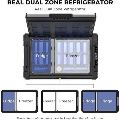  BougeRV Rocky 65L Compressor Cool Box Car with Freezer Metal Housing App Control, Removable Divider, Two-Zone Temperature Control, Portable Fridge 12/24V 110-240V for Camping Travel Boat