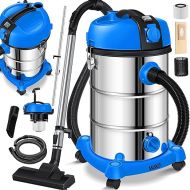 Masko® Industrial Wet And Dry Vacuum Cleaner, Stainless Steel, 2300 W, with Socket and Blowing Function Dry and wet vacuuming - “Push&Clean” - industrial vacuum cleaner with and without bags - bagless., blue