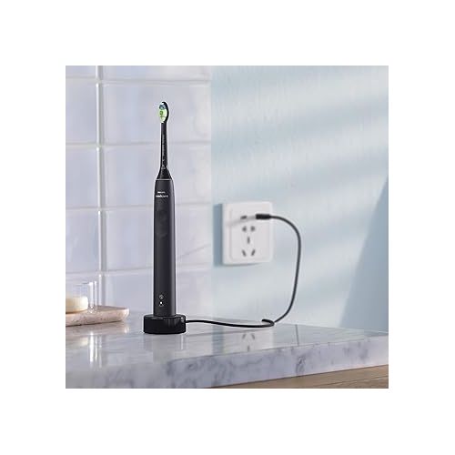  Philips Sonicare 3100 Series Electric Toothbrush with Sound Technology, with Pressure Sensor and Brush Head Change Indicator, Black (Model HX3671/14)