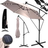 Kesser® Aluminium cantilever parasol LED solar, diameter 300 - 350 cm and cover with crank device, UV protection aluminium with on/off switch, water-repellent, garden parasol, market parasol