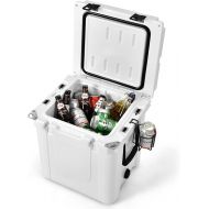 GYMAX 31L Cool Box with Handle, Outdoor Portable Thermal Box with 3 Drink Holders & 2 Bottle Openers, Freezer Box with Fish Ruler, Chopping Board & Basket, for Camping, Picnic, Fishing, Party, White