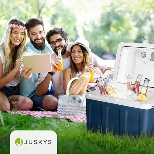  Juskys Electric Cool Box 40 Litres 12 V / 230 V for Car, Truck, Motorhome, Camping - Mini Fridge Cold & Warm - Thermoelectric Box - Blue