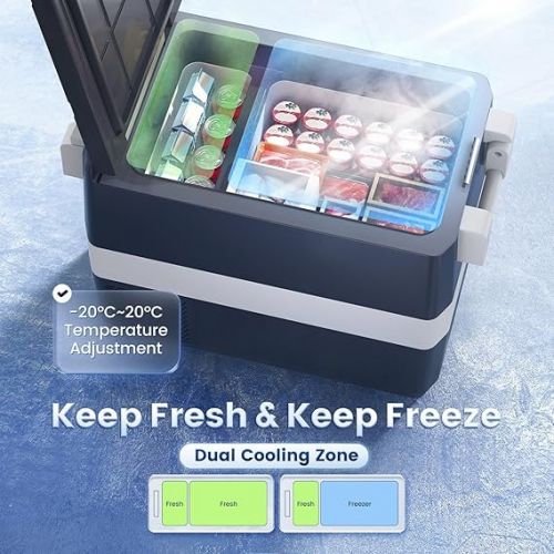  HCALORY (KROAK) 40 L Compressor Cool Box 12/24 V, 100-240 V Electric Freezer Small Freezer Space Saving -20°C ~ 20°C, Portable Fridge Cool Box for Car, Camping, Truck, Motorhome