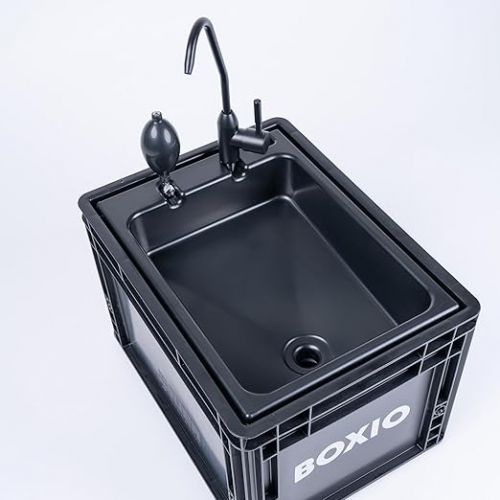  BOXIO Wash, Mobile Basin, Sink for Van, Camping Garden, Sink with Tap, Plastic, Black