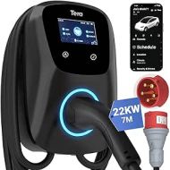 Tera EV Charger Smart App with 32A Type 2 22kW or 11kW Home Charging Station 400V CE & TUV Wallbox 7 m Charging Cable with Charger Holder App Control CEE 3-Phase Plug for All EVs and PHEVs W01 Black