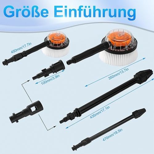  2 in1 Set Dreckfraser und Rotierende Waschburste fur Hochdruckreiniger Karcher K2-K7, Dreckfraser Rotorduse Zubehor, Burstenaufsatz Effiziente Dekontamination und Handbetrieben spritzwassergeschutzt