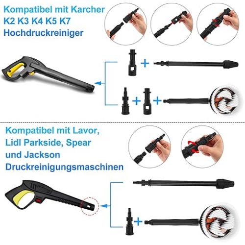  2 in1 Set Dreckfraser und Rotierende Waschburste fur Hochdruckreiniger Karcher K2-K7, Dreckfraser Rotorduse Zubehor, Burstenaufsatz Effiziente Dekontamination und Handbetrieben spritzwassergeschutzt