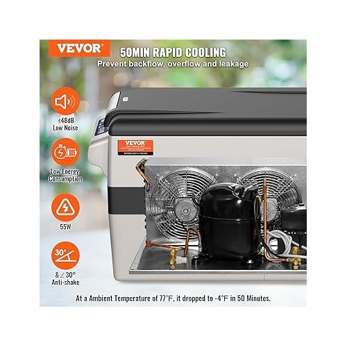  VEVOR Car Fridge, 12 Volt Car Fridge, Portable 42 Litre Freezer with Two Zones, Adjustable Range from -4 °F to 50 °F, 12/24 V DC and 100-240 V AC Compressor Cooler Outdoor