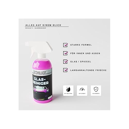  Schulz Car Glass Cleaner - Clear View of Vehicle Windows, Headlights and Mirror Surfaces, Raspberry Scent, 500 ml