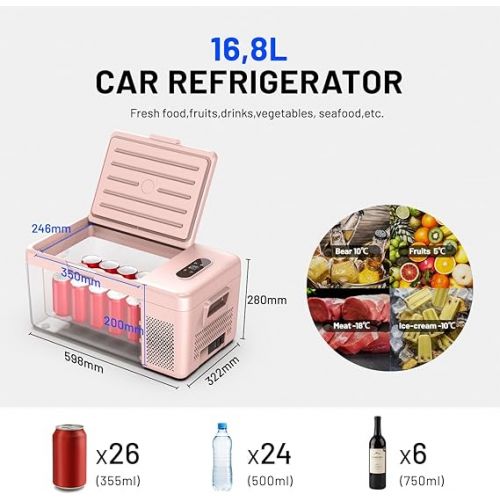  Alpicool S15 16.8 Litre Cool Box 12 V Car Fridge Mini Electric Fridge, Portable Camping Freezer Box with USB Connection (Pink)