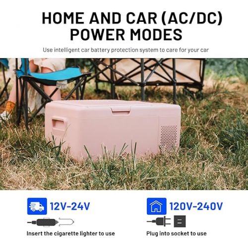  Alpicool S15 16.8 Litre Cool Box 12 V Car Fridge Mini Electric Fridge, Portable Camping Freezer Box with USB Connection (Pink)