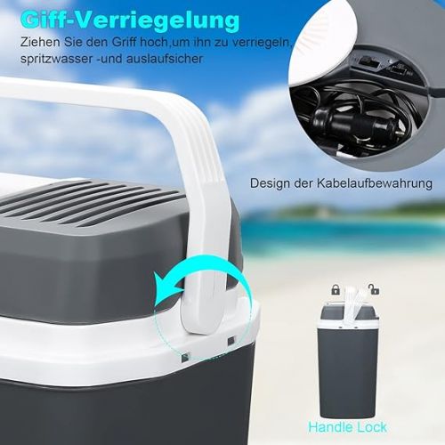  Jopassy Electric Cool Box 32 L, Cooling to -18 °C, Mini Warmer for Keeping Food Warm up to 65 °C, Mini Fridge 220-240 V Eco Mode with Cable, Car and Camping, Grey