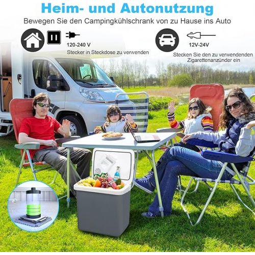  Jopassy Electric Cool Box 32 L, Cooling to -18 °C, Mini Warmer for Keeping Food Warm up to 65 °C, Mini Fridge 220-240 V Eco Mode with Cable, Car and Camping, Grey