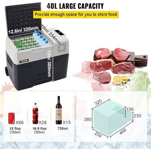  VEVOR 40L Car Fridge Compressor Cool Box Stainless Steel Holiday Insulated Box Mini Fridge Cool Box Car and Socket