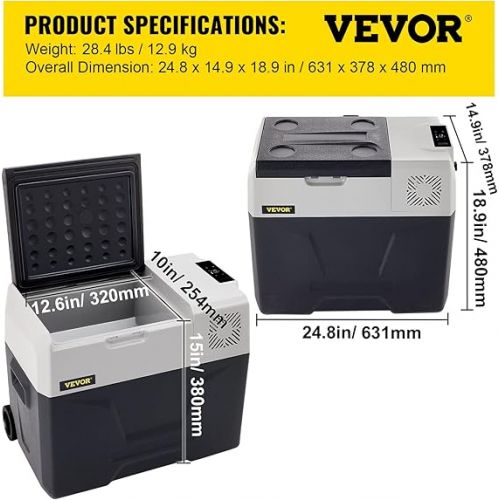  VEVOR 40L Car Fridge Compressor Cool Box Stainless Steel Holiday Insulated Box Mini Fridge Cool Box Car and Socket