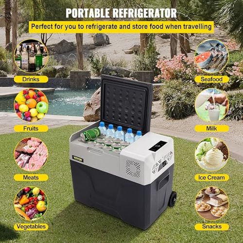  VEVOR 40L Car Fridge Compressor Cool Box Stainless Steel Holiday Insulated Box Mini Fridge Cool Box Car and Socket