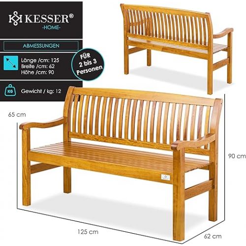  KESSER® Garden Bench Wooden Bench Weatherproof for 2 to 3 People Park Bench Made of Solid Wood Bench 225 kg Load Capacity 125 cm Balcony Bench Bench for Balcony Patio and Garden Including Cover Light