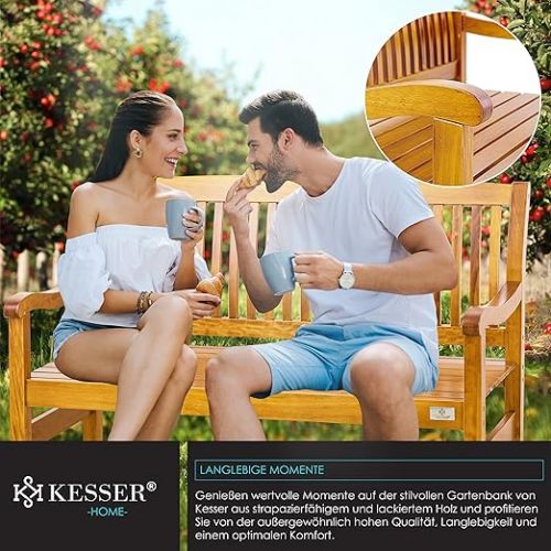  KESSER® Garden Bench Wooden Bench Weatherproof for 2 to 3 People Park Bench Made of Solid Wood Bench 225 kg Load Capacity 125 cm Balcony Bench Bench for Balcony Patio and Garden Including Cover Light