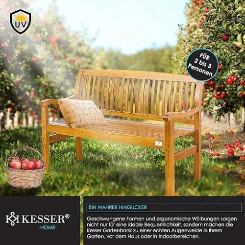  KESSER® Garden Bench Wooden Bench Weatherproof for 2 to 3 People Park Bench Made of Solid Wood Bench 225 kg Load Capacity 125 cm Balcony Bench Bench for Balcony Patio and Garden Including Cover Light